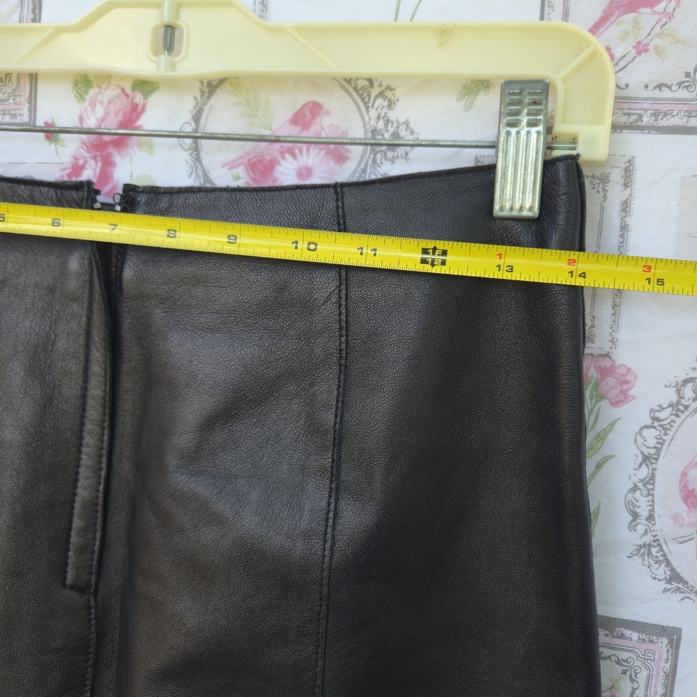 Bebe Genuine Leather Knee Length Pencil Skirt Black Zip Lined Size 4 - Picture 6 of 7